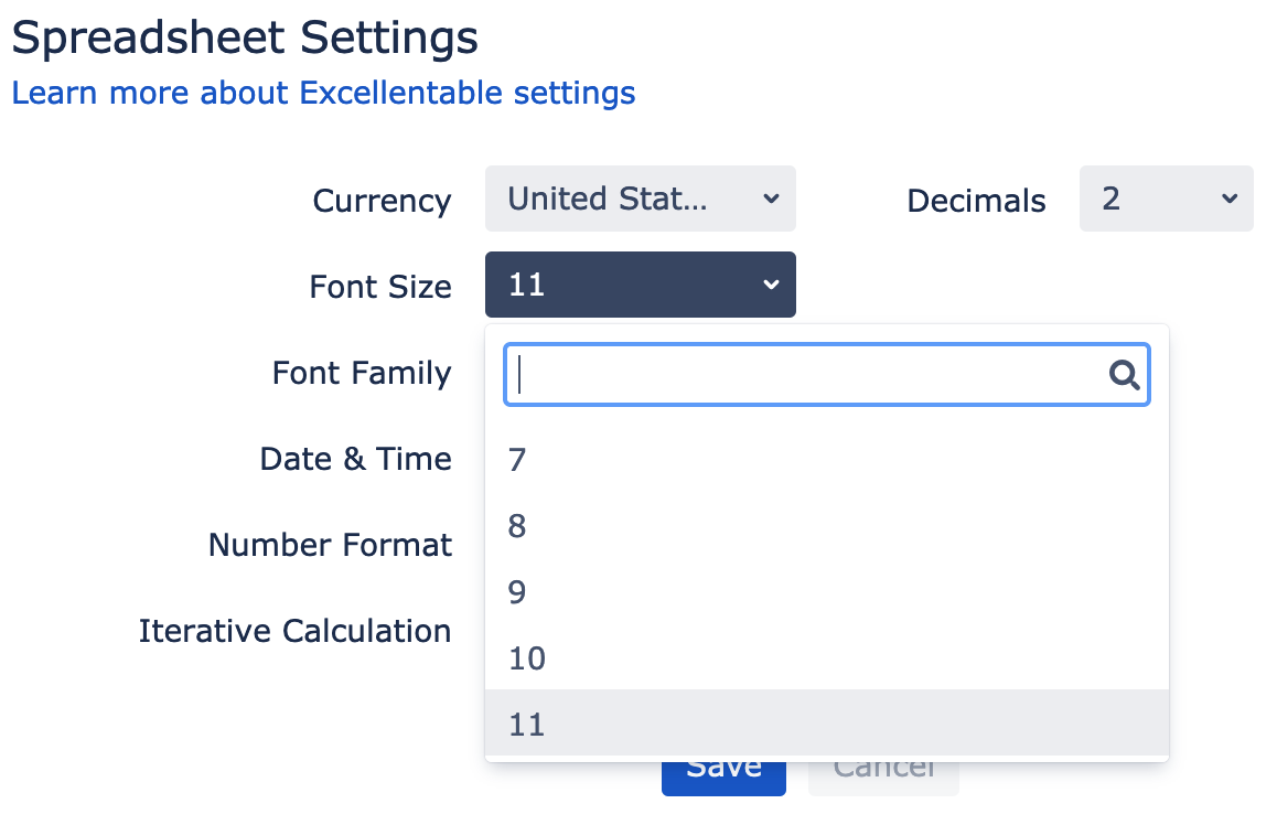 Space level font size